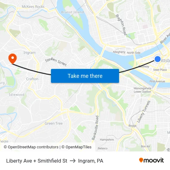 Liberty Ave + Smithfield St to Ingram, PA map