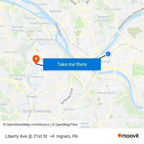 Liberty Ave @ 21st St to Ingram, PA map