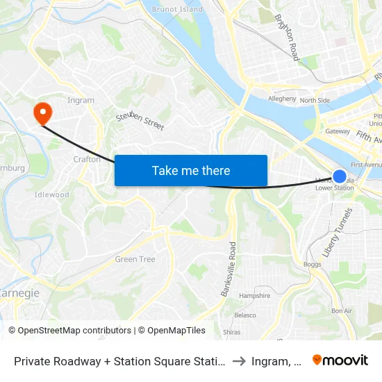 Private Roadway + Station Square Station to Ingram, PA map