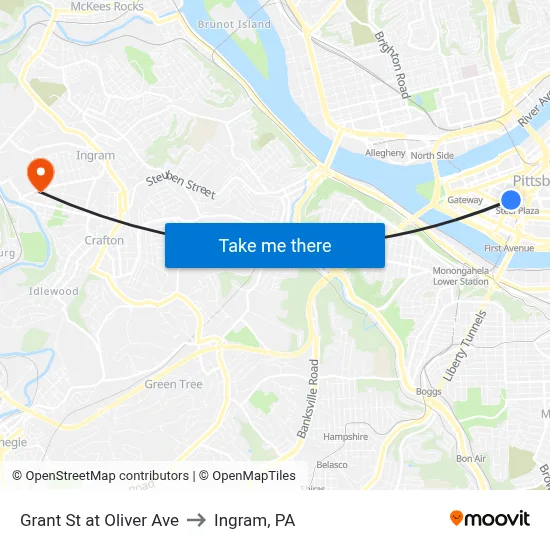 Grant St at Oliver Ave to Ingram, PA map