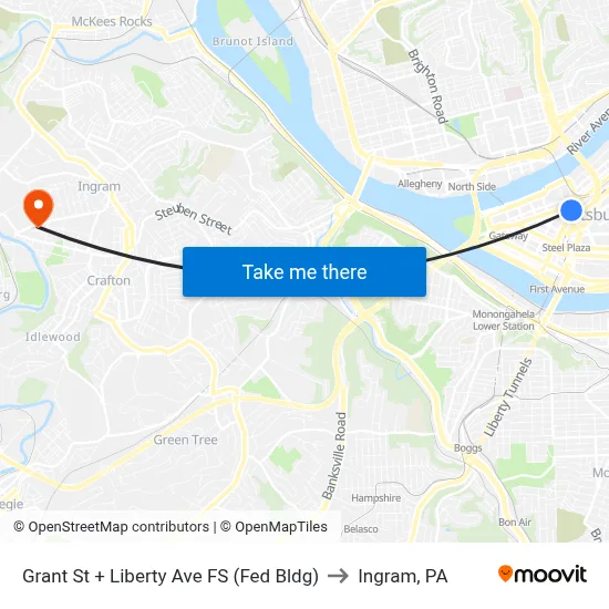 Grant St + Liberty Ave FS (Fed Bldg) to Ingram, PA map