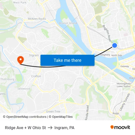 Ridge Ave + W Ohio St to Ingram, PA map