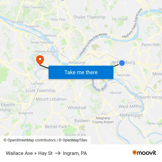 Wallace Ave + Hay St to Ingram, PA map