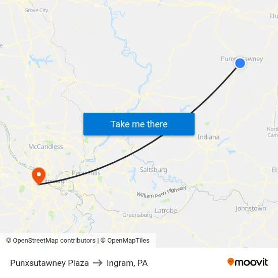 Punxsutawney Plaza to Ingram, PA map