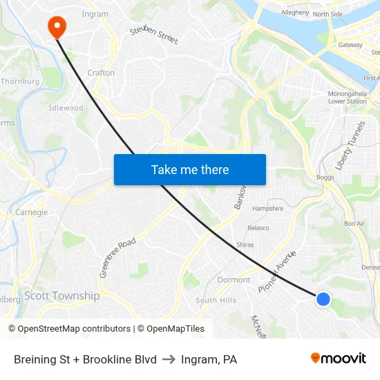 Breining St + Brookline Blvd to Ingram, PA map