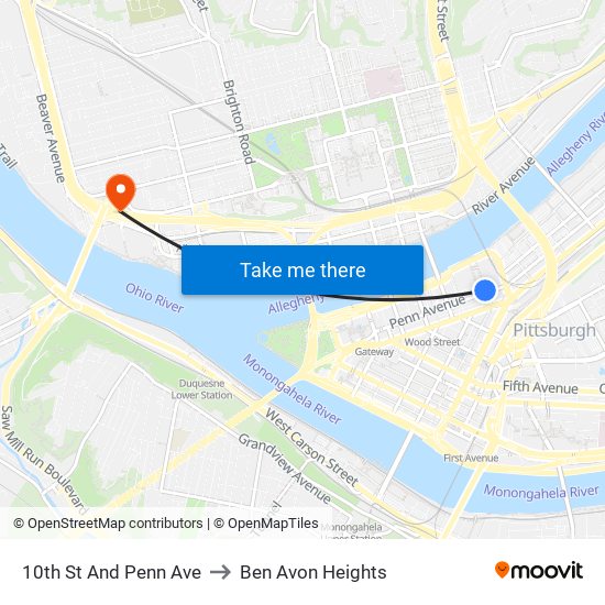 10th St And Penn Ave to Ben Avon Heights map