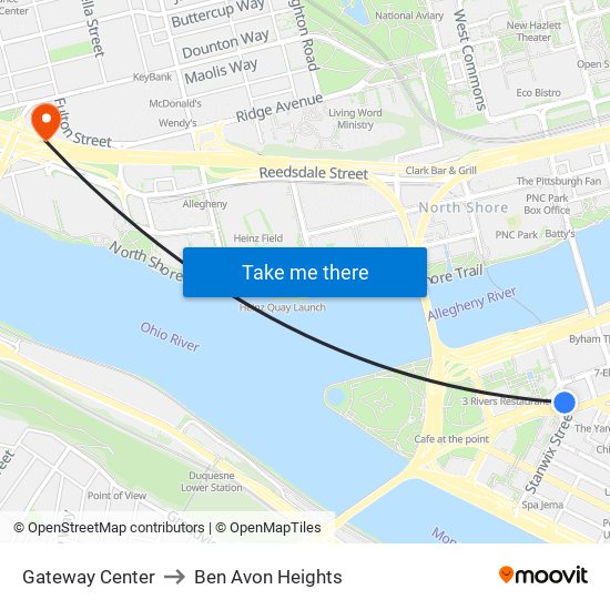 Gateway Center to Ben Avon Heights map