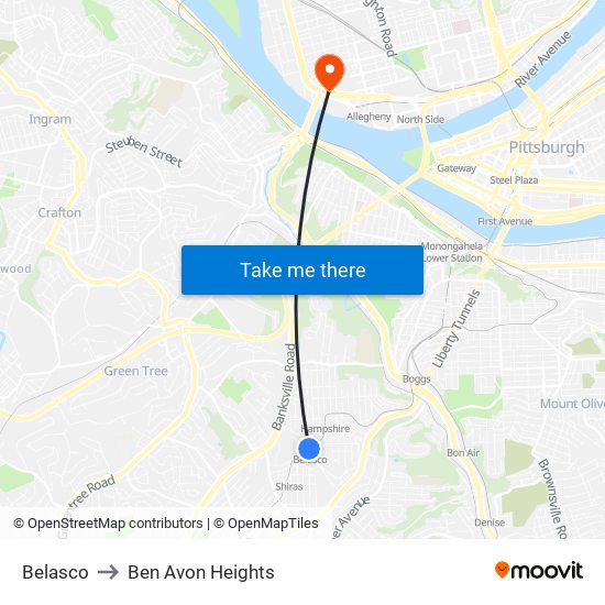 Belasco to Ben Avon Heights map