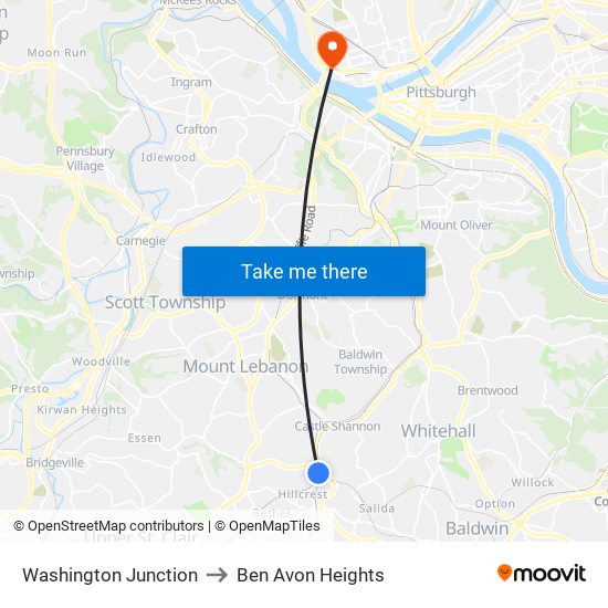 Washington Junction to Ben Avon Heights map