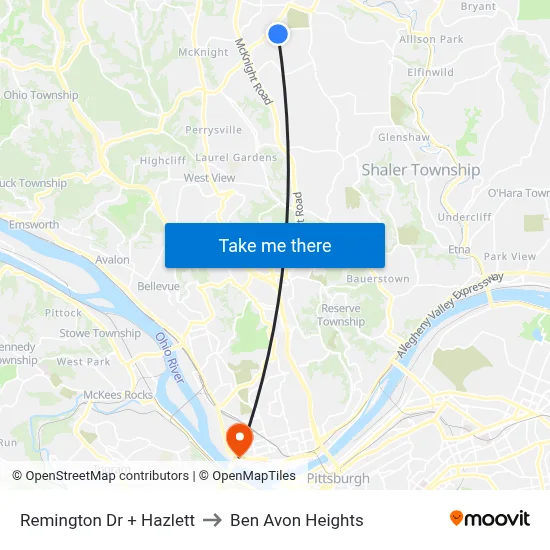 Remington Dr + Hazlett to Ben Avon Heights map