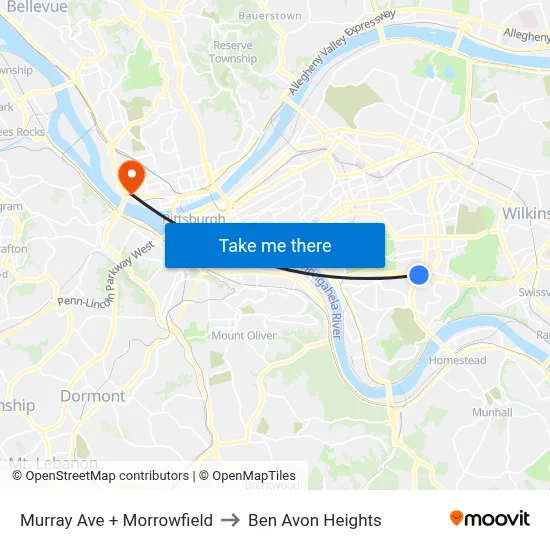 Murray Ave + Morrowfield to Ben Avon Heights map