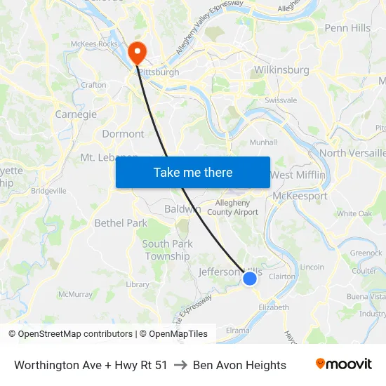 Worthington Ave + Hwy Rt 51 to Ben Avon Heights map