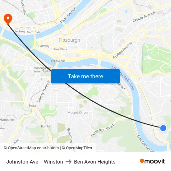 Johnston Ave + Winston to Ben Avon Heights map