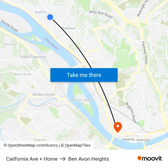 California Ave + Home to Ben Avon Heights map