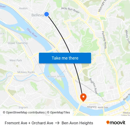 Fremont Ave + Orchard Ave to Ben Avon Heights map