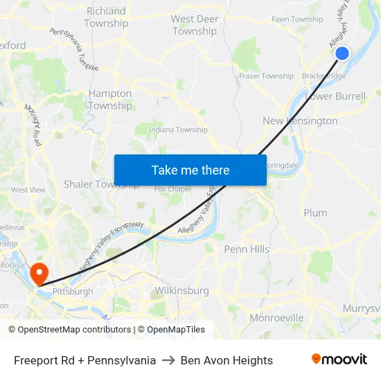 Freeport Rd + Pennsylvania to Ben Avon Heights map