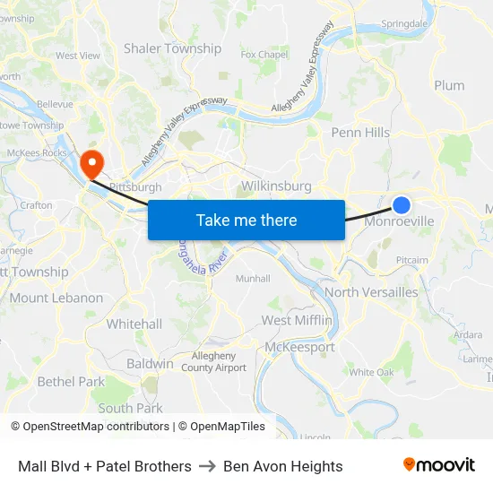 Mall Blvd + Patel Brothers to Ben Avon Heights map