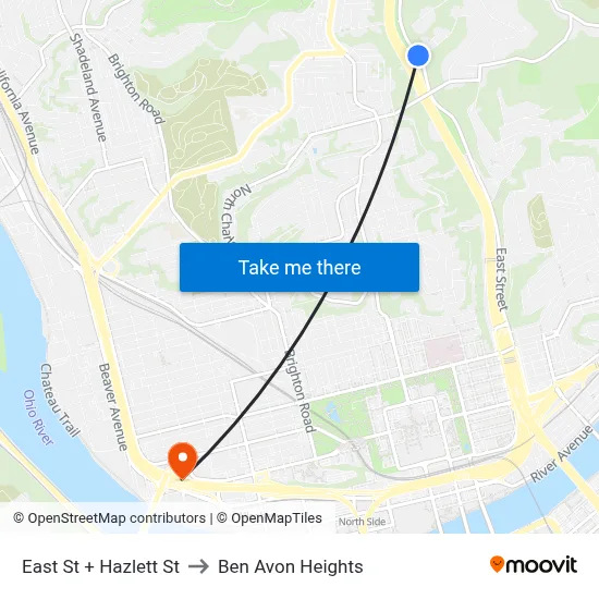 East St + Hazlett St to Ben Avon Heights map