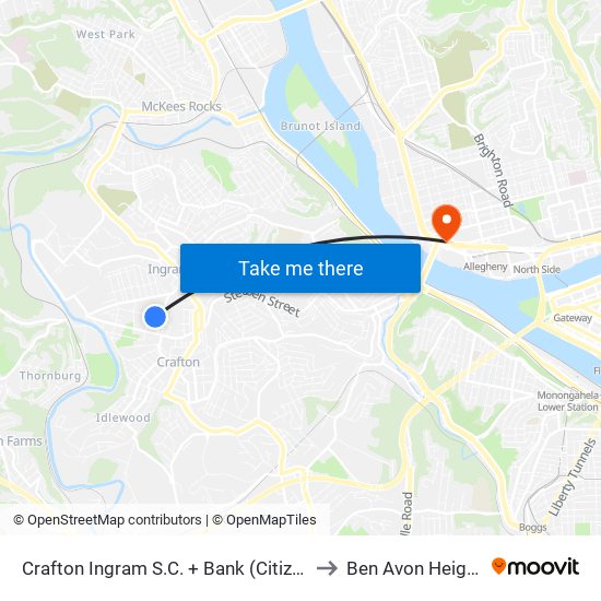 Crafton Ingram S.C. + Bank (Citizens) to Ben Avon Heights map
