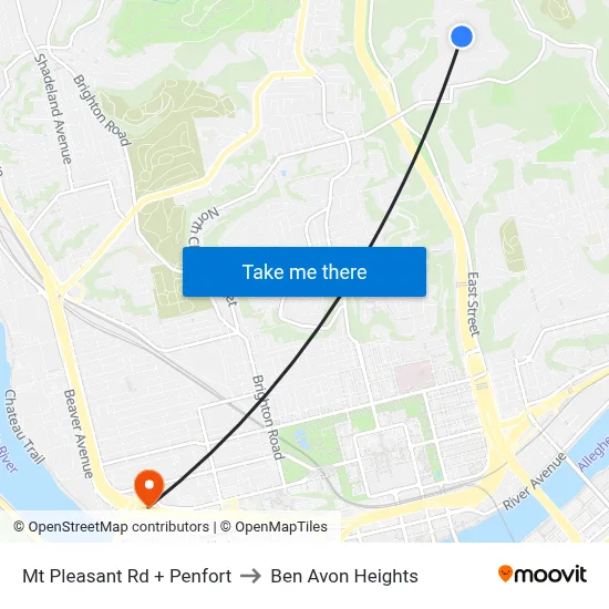 Mt Pleasant Rd + Penfort to Ben Avon Heights map