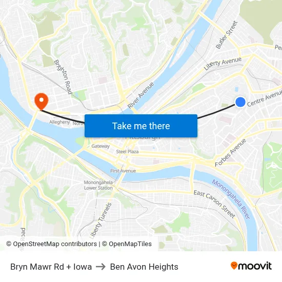 Bryn Mawr Rd + Iowa to Ben Avon Heights map