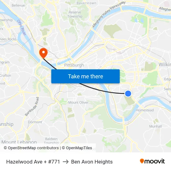 Hazelwood Ave + #771 to Ben Avon Heights map