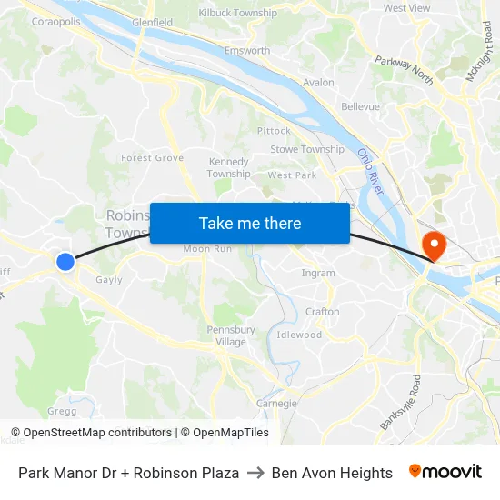 Park Manor Dr + Robinson Plaza to Ben Avon Heights map