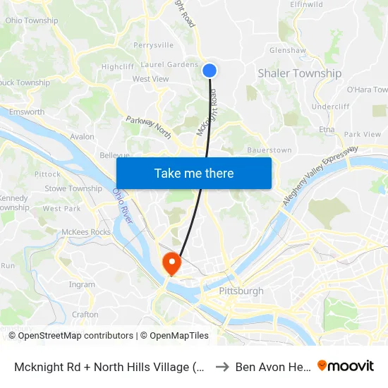 Mcknight Rd + North Hills Village (Center Ent) to Ben Avon Heights map