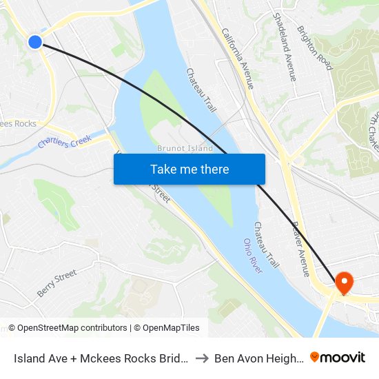 Island Ave + Mckees Rocks Bridge to Ben Avon Heights map