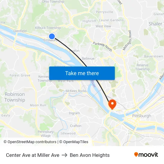 Center Ave at Miller Ave to Ben Avon Heights map