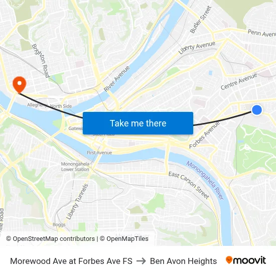 Morewood Ave at Forbes Ave FS to Ben Avon Heights map