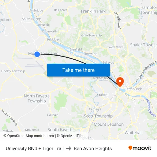 University Blvd + Tiger Trail to Ben Avon Heights map