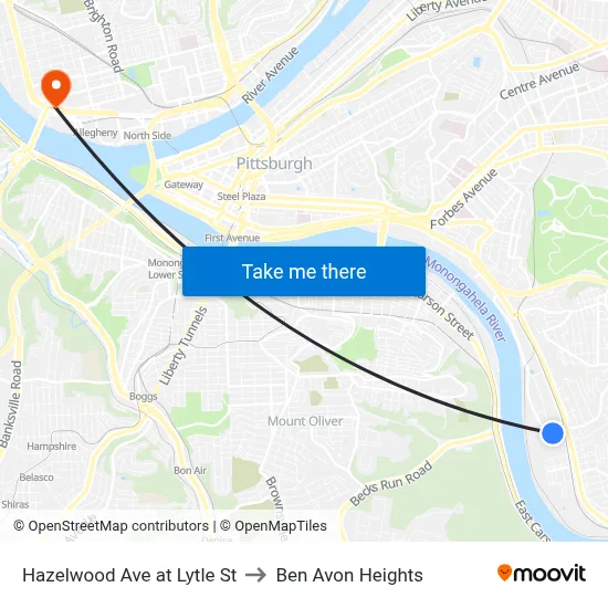 Hazelwood Ave at Lytle St to Ben Avon Heights map
