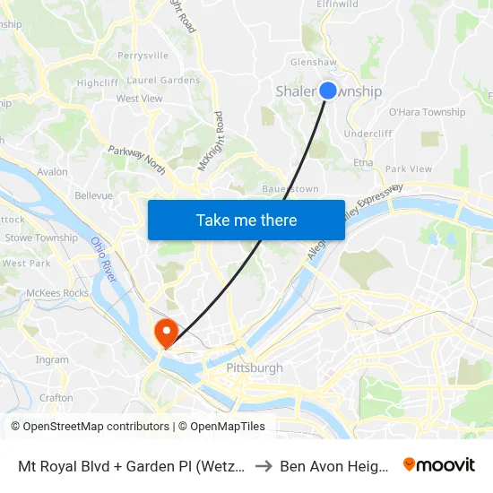 Mt Royal Blvd + Garden Pl (Wetzell) to Ben Avon Heights map