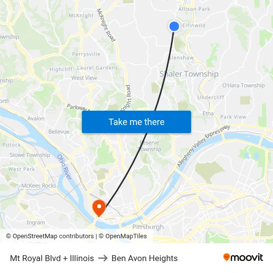 Mt Royal Blvd + Illinois to Ben Avon Heights map