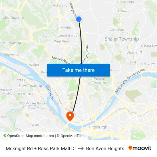 Mcknight Rd + Ross Park Mall Dr to Ben Avon Heights map