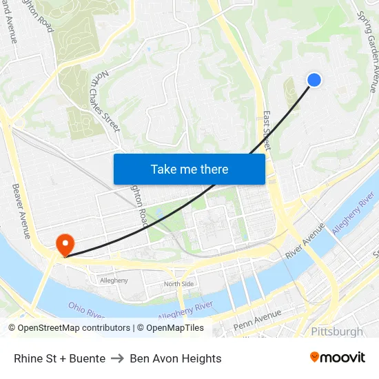 Rhine St + Buente to Ben Avon Heights map