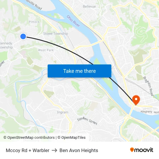Mccoy Rd + Warbler to Ben Avon Heights map