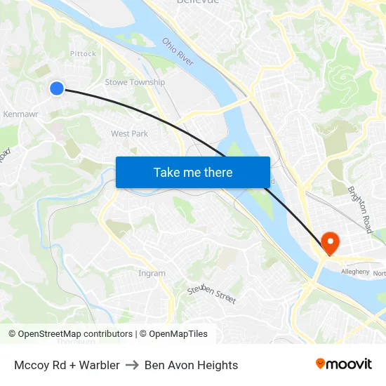 Mccoy Rd + Warbler to Ben Avon Heights map