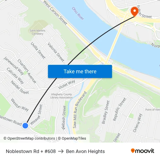 Noblestown Rd + #608 to Ben Avon Heights map