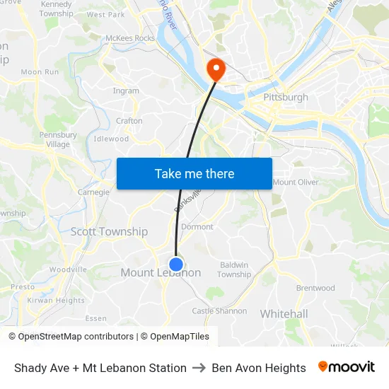 Shady Ave + Mt Lebanon Station to Ben Avon Heights map