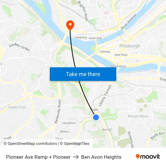 Pioneer Ave Ramp + Pioneer to Ben Avon Heights map