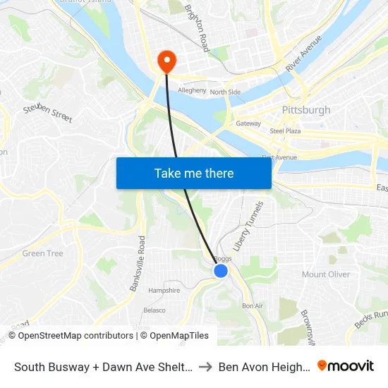 South Busway + Dawn Ave Shelter to Ben Avon Heights map