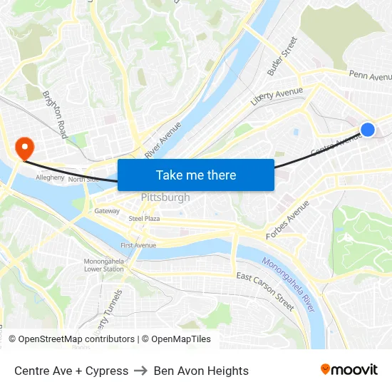 Centre Ave + Cypress to Ben Avon Heights map