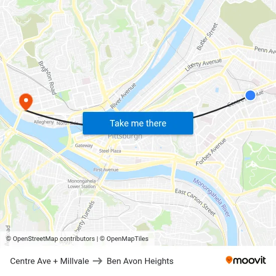 Centre Ave + Millvale to Ben Avon Heights map