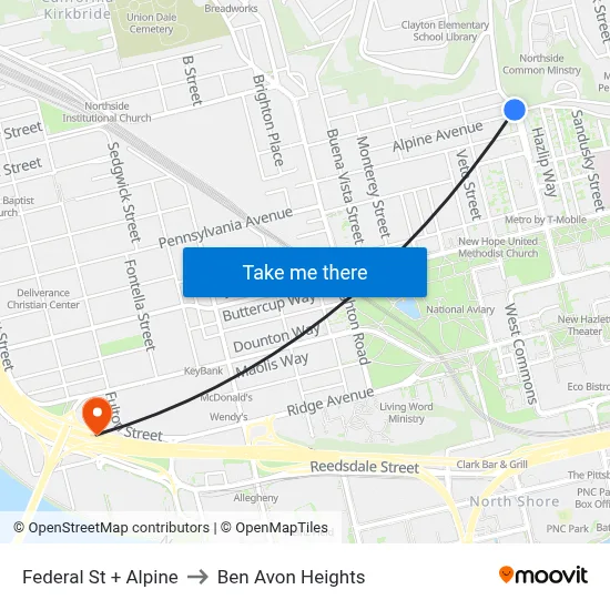 Federal St + Alpine to Ben Avon Heights map