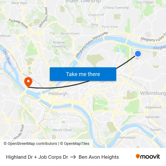 Highland Dr + Job Corps Dr to Ben Avon Heights map