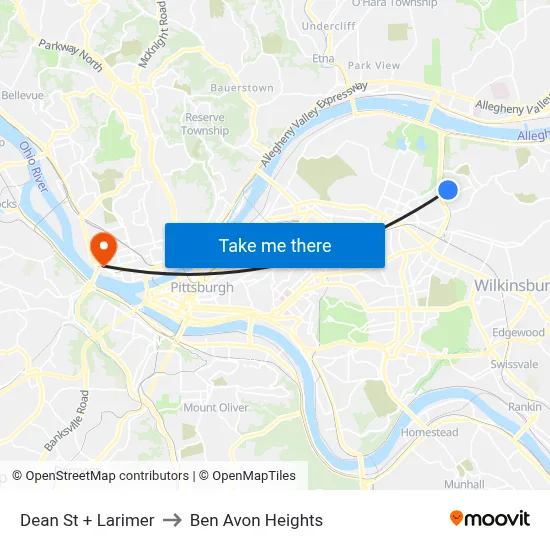Dean St + Larimer to Ben Avon Heights map