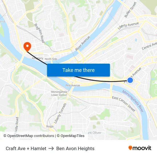 Craft Ave + Hamlet to Ben Avon Heights map