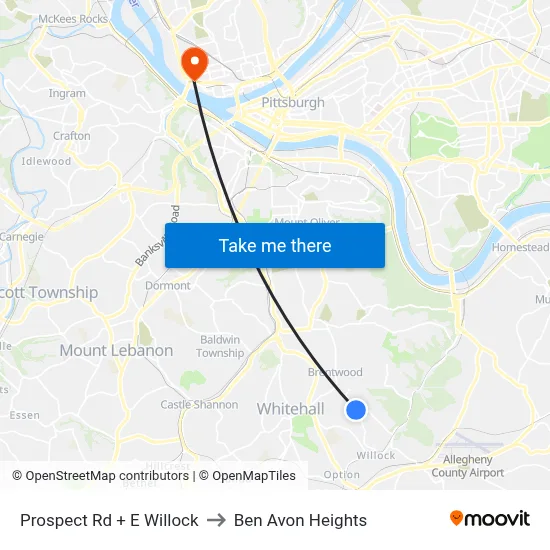 Prospect Rd + E Willock to Ben Avon Heights map